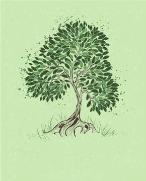 Tree on a Green Background Stock Illustration