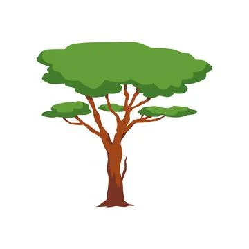 Tree with green dense crown and branches, flat vector illustration isolated. Stock Illustration