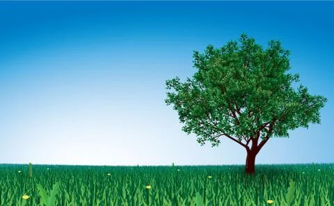 Tree on green field Stock Illustration