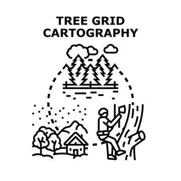 Tree grid cartography mapping forest area development Stock Illustration