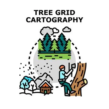 Tree grid cartography mapping forest area development Stock Illustration