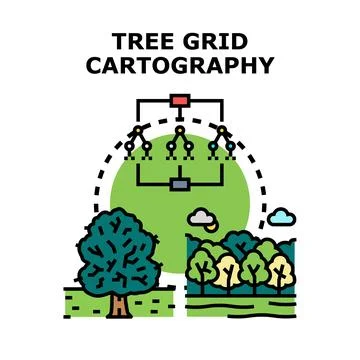 Tree grid cartography mapping system developing illustration Stock Illustration