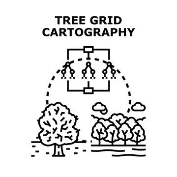 Tree grid cartography mapping system developing illustration Stock Illustration
