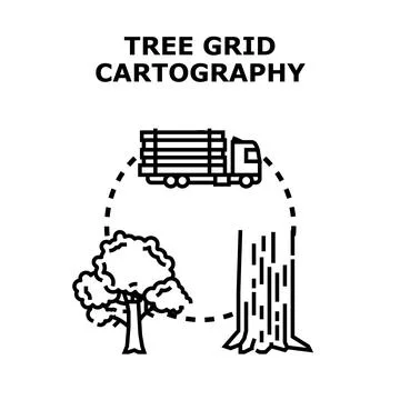 Tree grid cartography planning timber harvest and forest inventory Stock Illustration