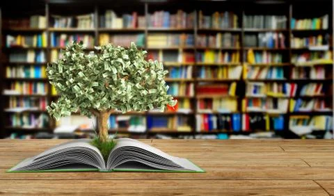 Tree growing from book A big open book 3d render Success knowlage concept 스톡 일러스트