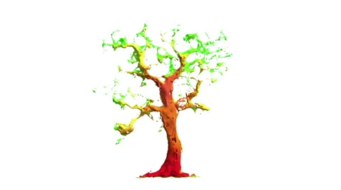 Tree growing by colorful liquid stream Stock Footage 43538482