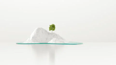 Tree growing on snowcapped island, 3d rendering Stock Illustration