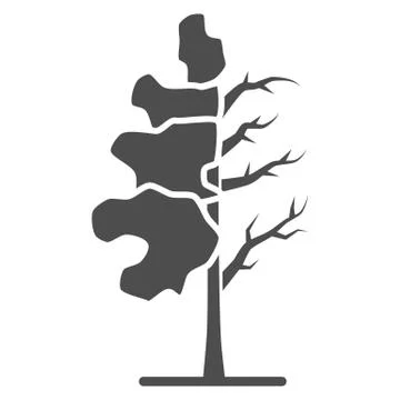 Tree half full of green leaf solid icon, changes depending on conditions concept Illustrazione stock