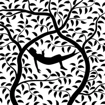 Tree hammock silhouette Illustrazione stock