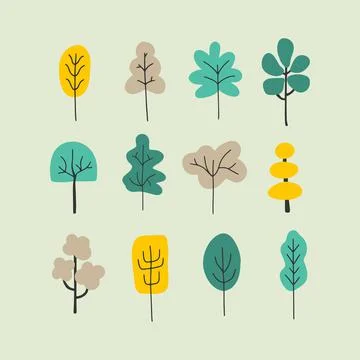 Tree hand drawn doodle cartoon. Simple trees Stock Illustration