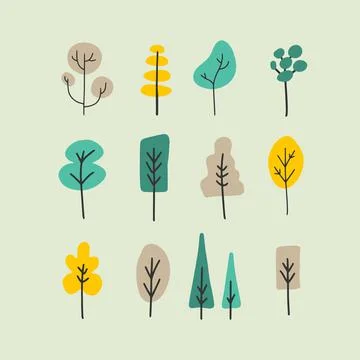 Tree hand drawn doodle cartoon. Simple trees Stock Illustration