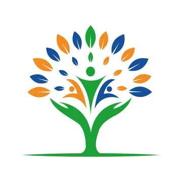Tree hands abstract logo design vector art and illustration Stock Illustration