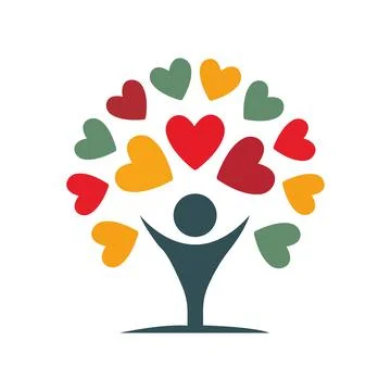 Tree Hands and Hearts Figures People Logo design love for human sing Stock Illustration