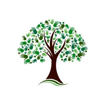 Tree with Hands Social Network Vector logo Stock Illustration