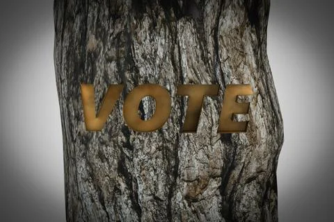 Tree has embossed the letter vote demonstrating Environmental election concep Stock Illustration