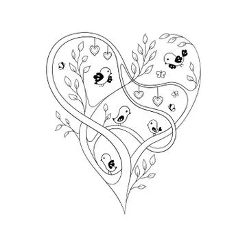 Tree-heart doodle Stock Illustration