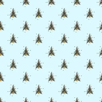 Tree with heart seamless. Seamless pattern with painted Christmas trees and h Stock Illustration