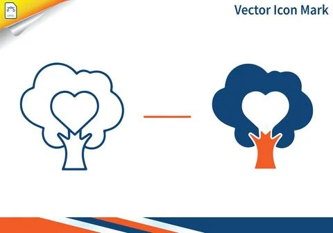 Tree heart shape outline and filled vector icon. Stock Illustration