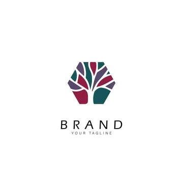 Tree Hexagon Logo Symbol Template Flat Style Design Vector Stock Illustration
