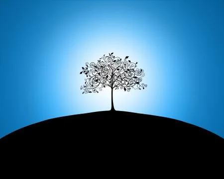 Tree on a hil Stock Illustration