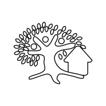 Tree Home Commitment Teamwork Together Outline Logo Stock Illustration