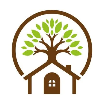 Tree Home Logo Design with Nature Real Estate Family Concept Stock Illustration