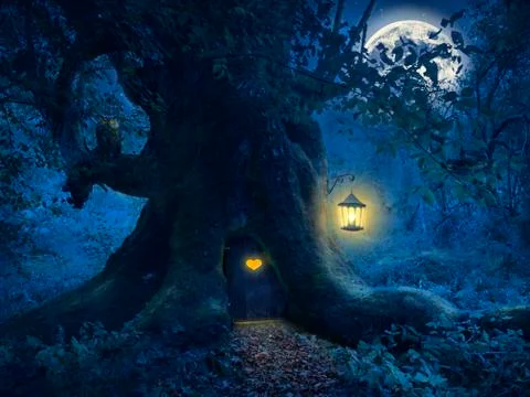 Tree home in the magic forest Stock Photos