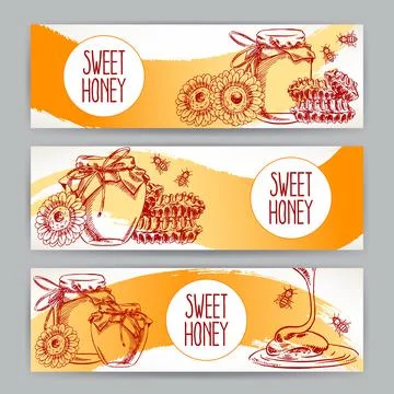 Tree horizontal honey banners - 2 Stock Illustration