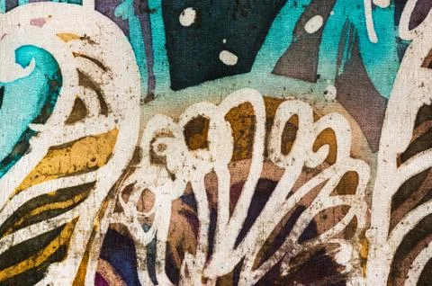 Tree, hot batik, background texture, handmade on silk, abstract surrealism  Stock Illustration