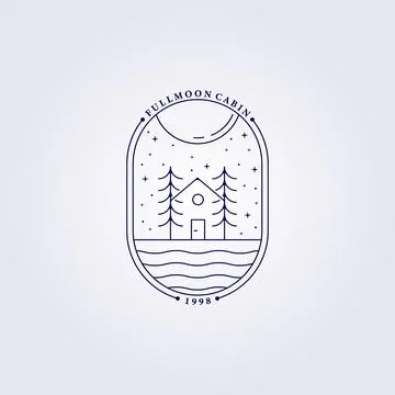 Tree house cafe forest carpenter logo vector illustration design line art bad Stock Illustration