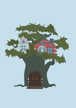 Tree House Flowers Stock Illustration