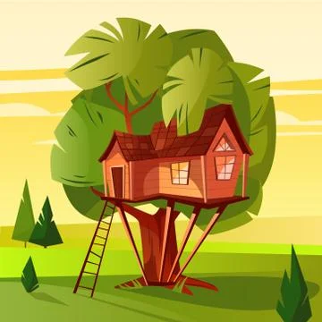Tree house in forest vector illustration イラスト素材