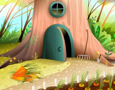 Tree House in Forest with Vegetable Garden Stock Illustration