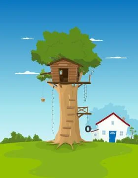 Tree house in garden backyard Stock Illustration