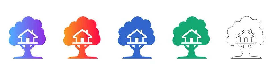 Tree House Icon Set in Gradient Styles Stock Illustration