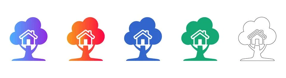 Tree House Icon Set Stock Illustration