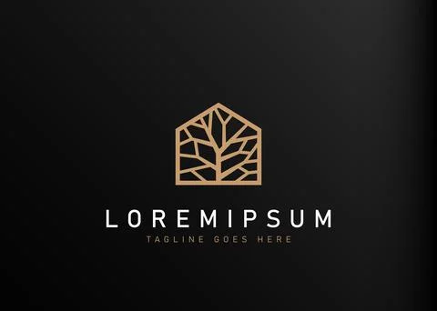 Tree house logo design. Vector illustration of abstract tree branch inside th Stockillustratie