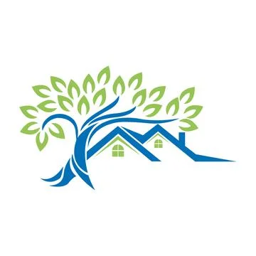 Tree house logo design. Vector illustration Tropical Beach House and Human Tree  Illustrazione stock