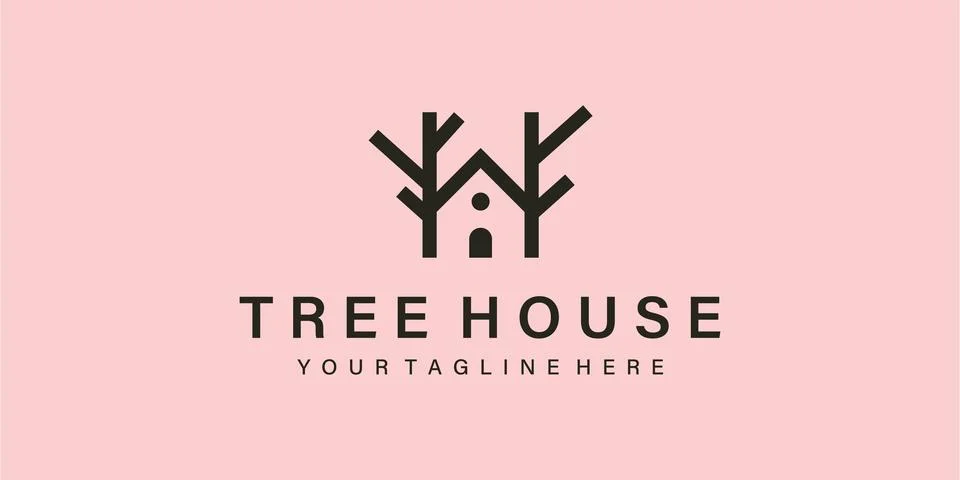 Tree house logo vector icon line art illustration minimalist simple design Stock Illustration