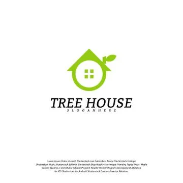Tree House logo vector template. Leaf House logo Illustrazione stock
