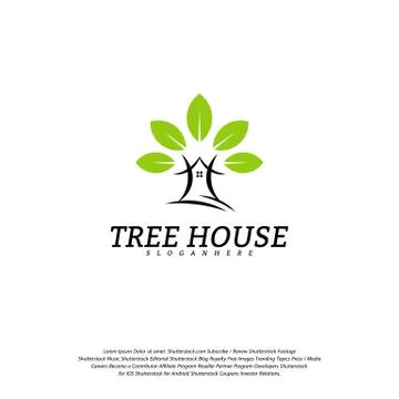 Tree House logo vector template. Leaf House logo Illustrazione stock
