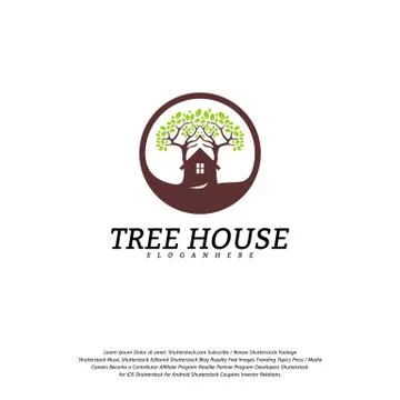 Tree House logo vector template. Leaf House logo Illustrazione stock