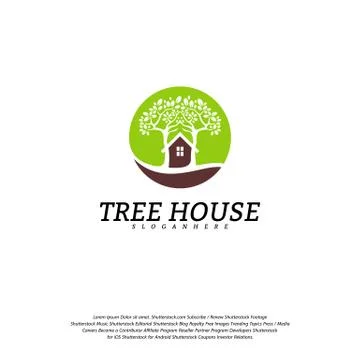 Tree House logo vector template. Leaf House logo Illustrazione stock