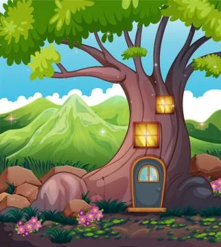 A tree house in the middle of the forest 스톡 일러스트