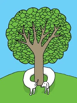 Tree hugging dog Illustrazione stock