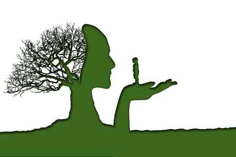 Tree with human head holding a child Stock-Illustration