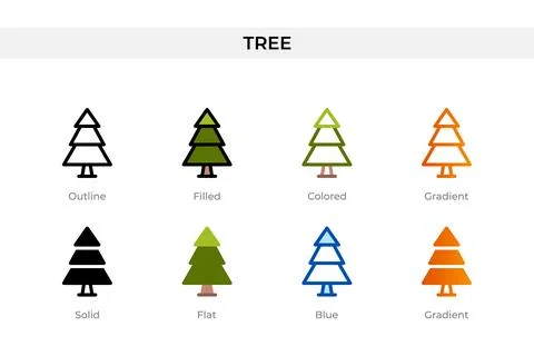 Tree icon in different style. tree vector icons designed in outline, solid,.. 库存插图