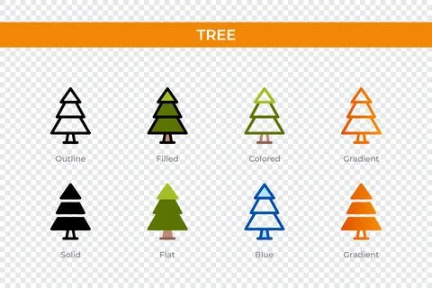 Tree icon in different style. tree vector icons designed in outline, solid,.. Stock Illustration