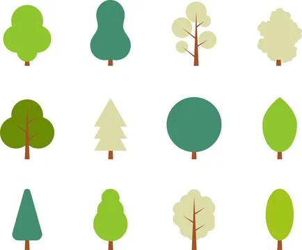 Tree icon. Flat trees set. Flat forest tree and bush nature plant isolated Stock Illustration