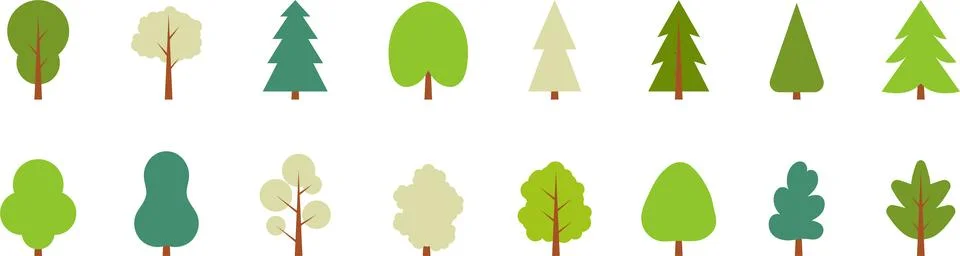 Tree icon. Flat trees set. Flat forest tree and bush nature plant isolated Stock Illustration